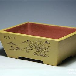 宜興精品紫砂 品四方粉漿盆景盆